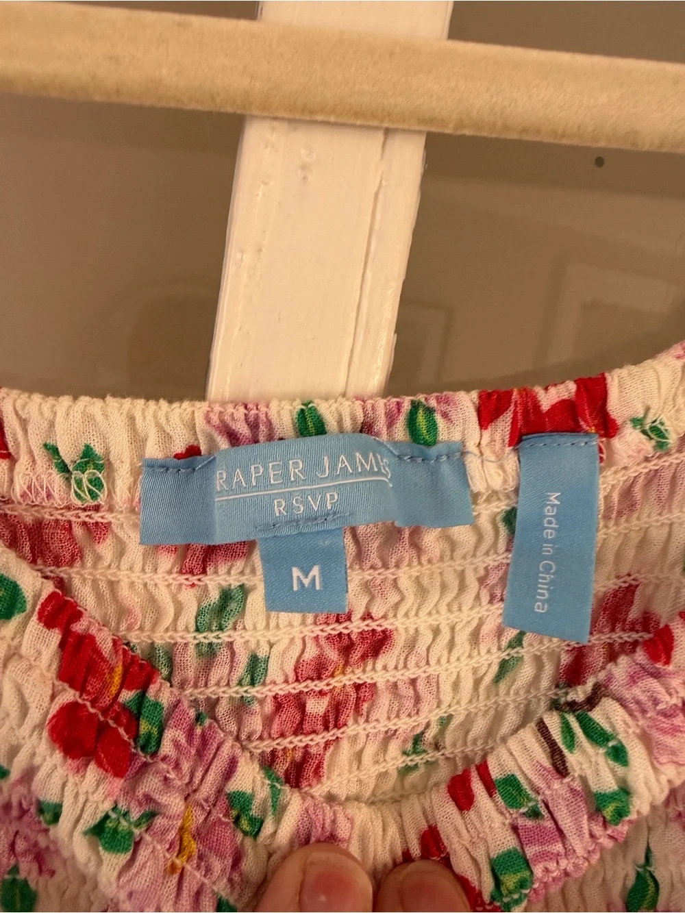 Draper James RSVP White Dress with Red & Pink Floral Smocking - Picture 4 of 8